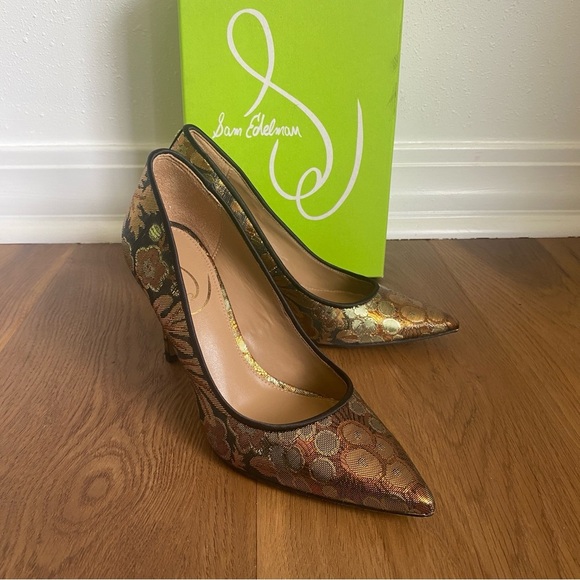 Sam Edelman Hazel Bronze Metallic Floral Pointed Toe Pump Heel‎ 5 - Picture 1 of 8